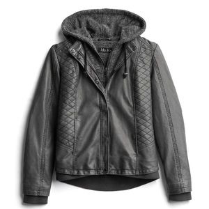 Mo-Ka
Meriam Knit Hood Faux Leather Jacket